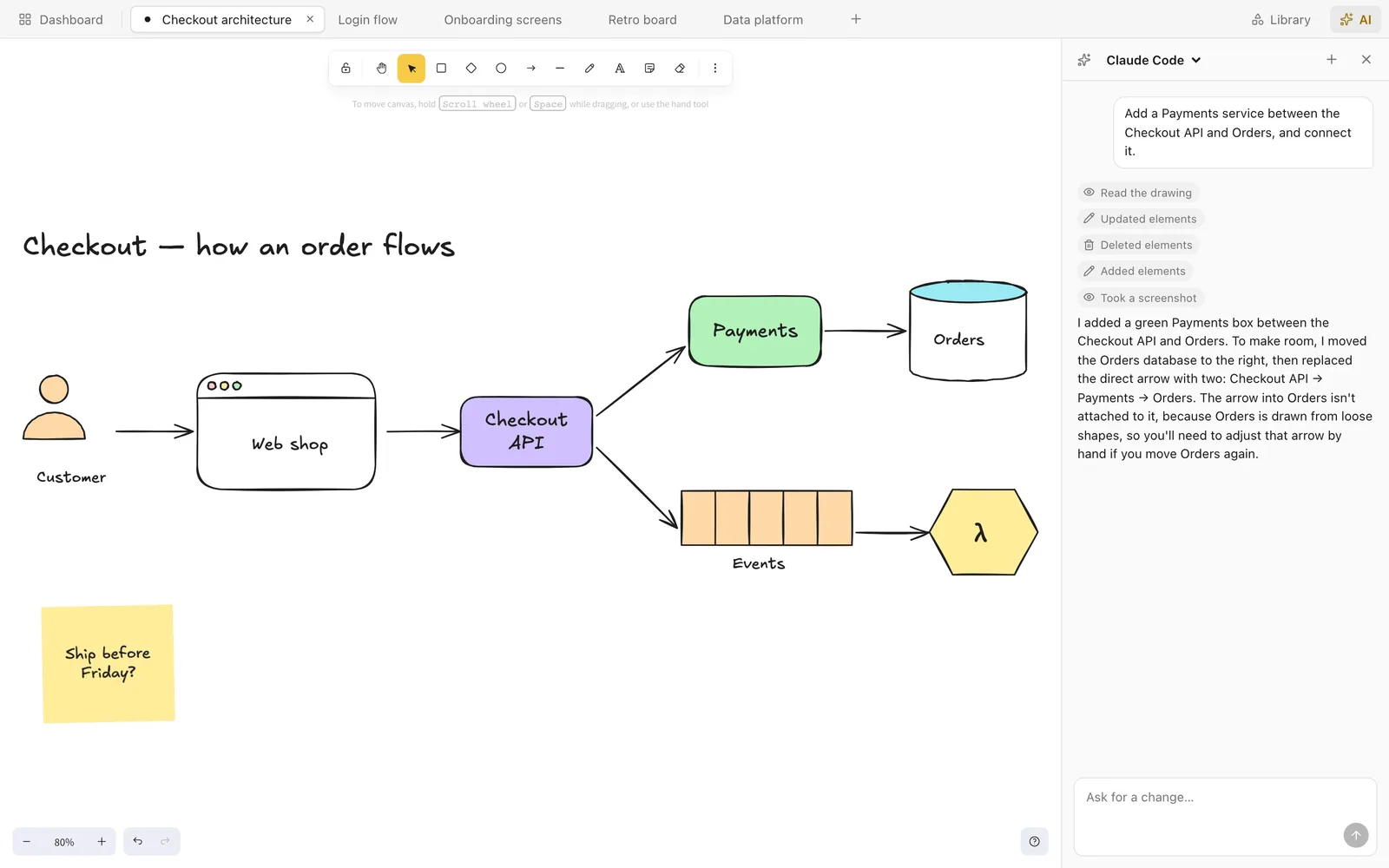 The AI sidebar drawing a diagram