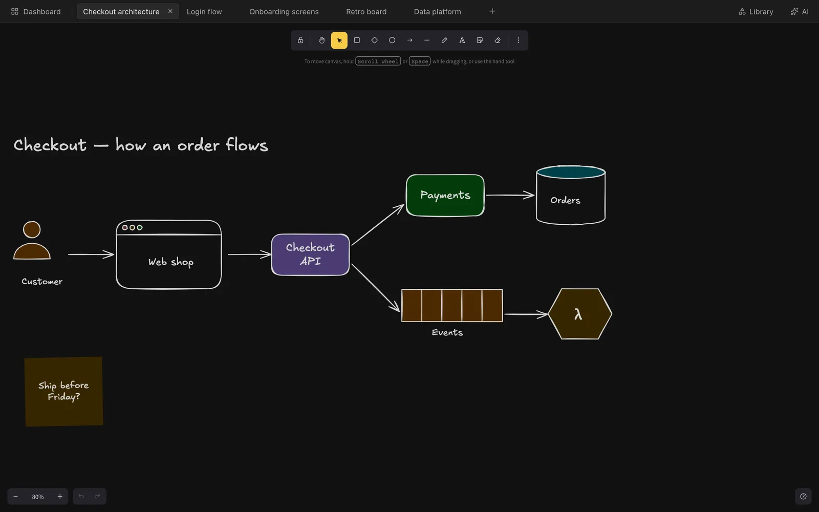 Kladd in dark mode