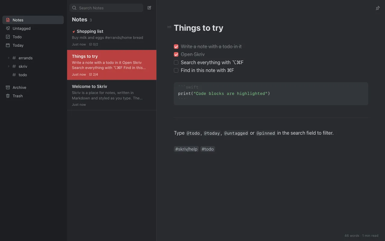 Skriv in dark mode
